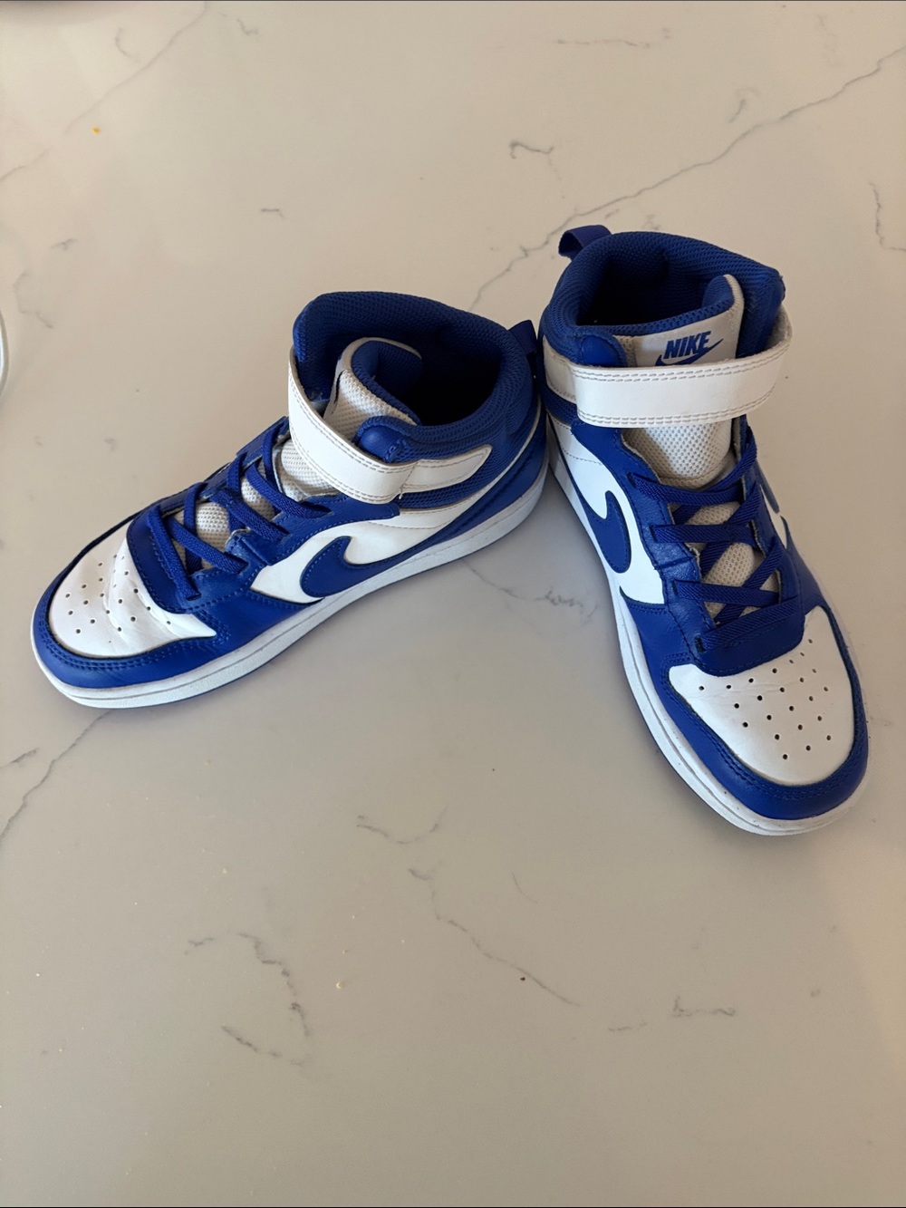 Nike Kids White and Royal Blue Mid-Top Sneakers